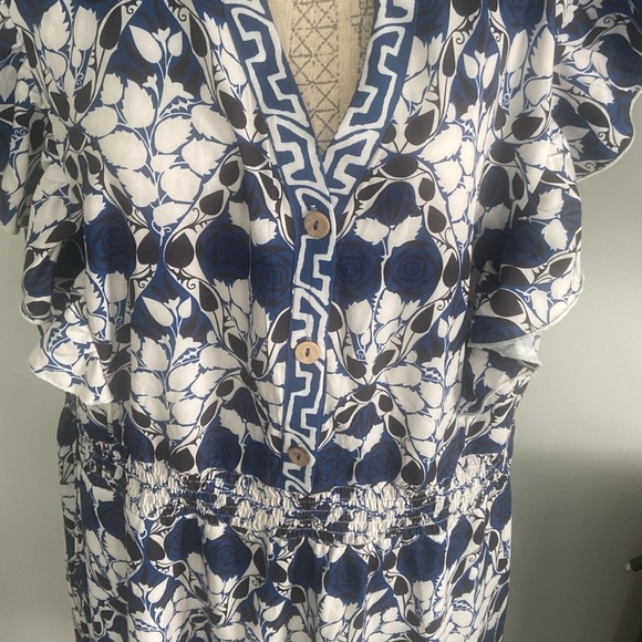 BloomChic Blue and White Tie Front Midi Sundress - Picture 7 of 8